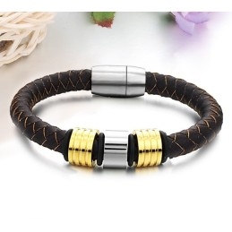 Bracelet En Cuir Titane Marron Pour Homme D'Excellente Qualité