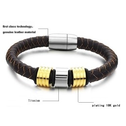 Bracelet En Cuir Titane Marron Pour Homme D'Excellente Qualité