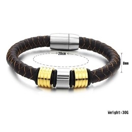 Bracelet En Cuir Titane Marron Pour Homme D'Excellente Qualité