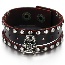 Bracelet En Cuir Titane Avec Tête De Mort Pour Homme, Qualité Et Quantité Garanties