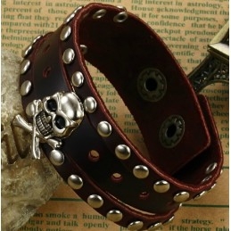 Bracelet En Cuir Titane Avec Tête De Mort Pour Homme, Qualité Et Quantité Garanties
