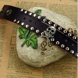 Bracelet En Cuir Titane Avec Tête De Mort Pour Homme, Qualité Et Quantité Garanties