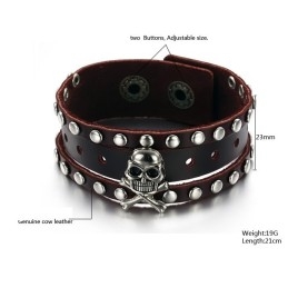 Bracelet En Cuir Titane Avec Tête De Mort Pour Homme, Qualité Et Quantité Garanties