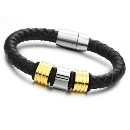 Bracelet En Cuir Titane Noir De Qualité Supérieure
