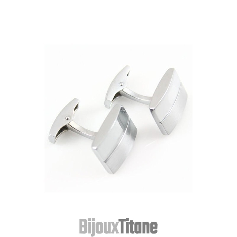 Boutons De Manchette Oblongs En Titane Et Rayures Blanches Boutons De Manchette Oblongs En Titane Et Rayures Blanches