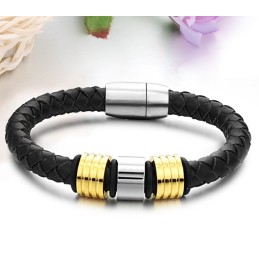 Bracelet En Cuir Titane Noir De Qualité Supérieure