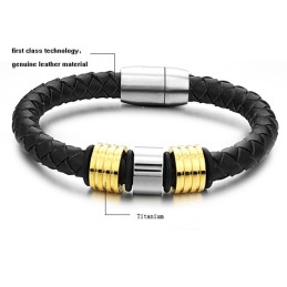 Bracelet En Cuir Titane Noir De Qualité Supérieure