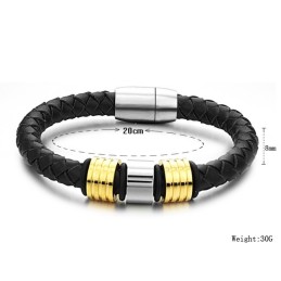 Bracelet En Cuir Titane Noir De Qualité Supérieure