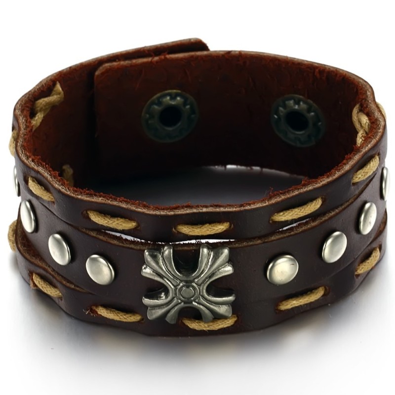 Pour Une Excellente Réputation Au Pays Et À L'Étranger, Ce Bracelet Jonc Rétro En Cuir Titane