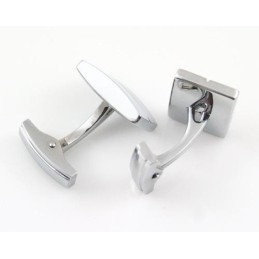 Boutons De Manchette Oblongs En Titane Et Rayures Blanches
