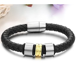 Bracelet Jonc En Cuir Titane Noir À Larges Variétés