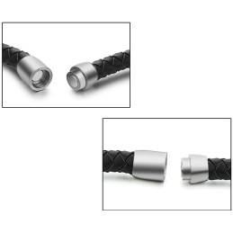 Bracelet Jonc En Cuir Titane Noir À Larges Variétés