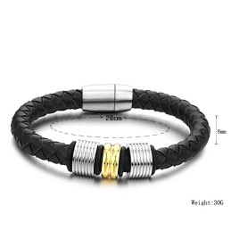 Bracelet Jonc En Cuir Titane Noir À Larges Variétés