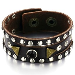 Bracelet Jonc Rétro En Cuir Titane De Haute Qualité Avec Strass