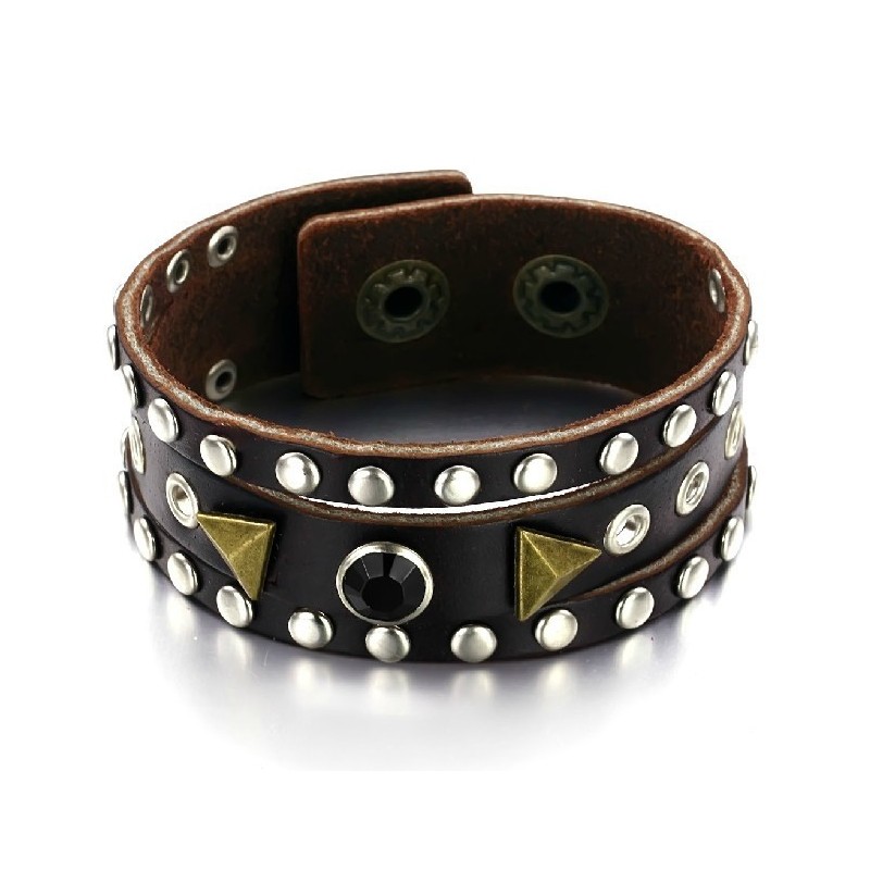 Bracelet Jonc Rétro En Cuir Titane De Haute Qualité Avec Strass Bracelet Jonc Rétro En Cuir Titane De Haute Qualité Avec Strass