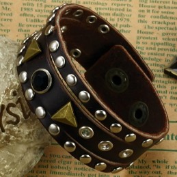 Bracelet Jonc Rétro En Cuir Titane De Haute Qualité Avec Strass