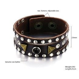 Bracelet Jonc Rétro En Cuir Titane De Haute Qualité Avec Strass