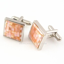 Boutons De Manchette En Titane Et Coquillage Naturel Rose