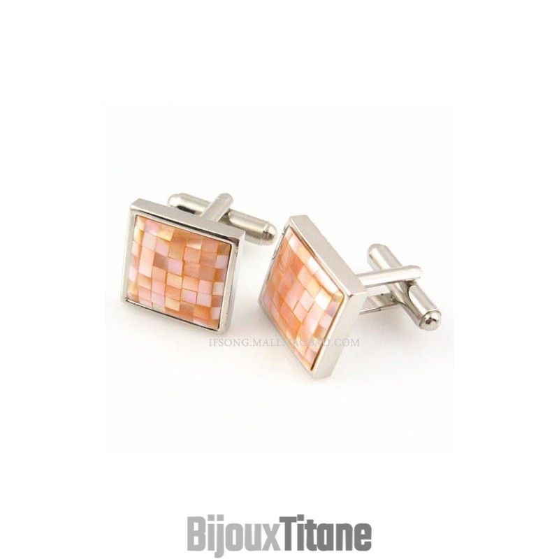 Boutons De Manchette En Titane Et Coquillage Naturel Rose Boutons De Manchette En Titane Et Coquillage Naturel Rose