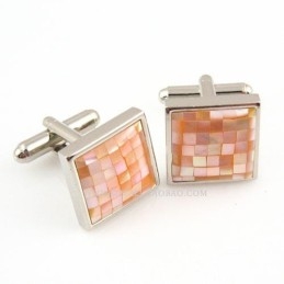 Boutons De Manchette En Titane Et Coquillage Naturel Rose