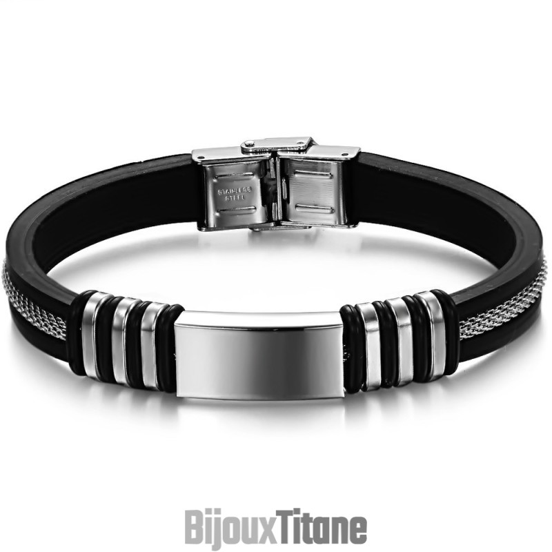Bracelet Jonc En Titane Et Silicone À Larges Variétés