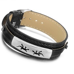 Bracelet En Cuir Titane Noir De Haute Qualité