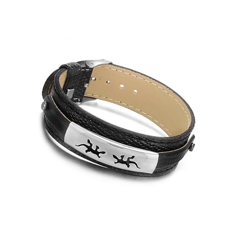 Bracelet En Cuir Titane Noir De Haute Qualité