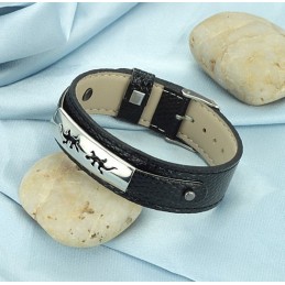 Bracelet En Cuir Titane Noir De Haute Qualité