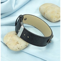 Bracelet En Cuir Titane Noir De Haute Qualité