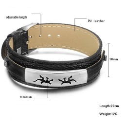 Bracelet En Cuir Titane Noir De Haute Qualité