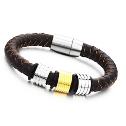 Bracelet Jonc En Cuir Titane Marron Pour Homme, Facile À Utiliser