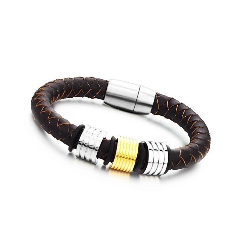 Bracelet Jonc En Cuir Titane Marron Pour Homme, Facile À Utiliser Bracelet Jonc En Cuir Titane Marron Pour Homme, Facile À Utiliser