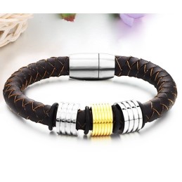 Bracelet Jonc En Cuir Titane Marron Pour Homme, Facile À Utiliser