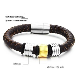 Bracelet Jonc En Cuir Titane Marron Pour Homme, Facile À Utiliser