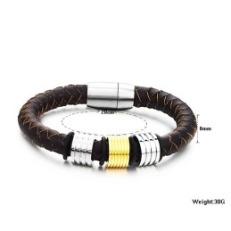 Bracelet Jonc En Cuir Titane Marron Pour Homme, Facile À Utiliser