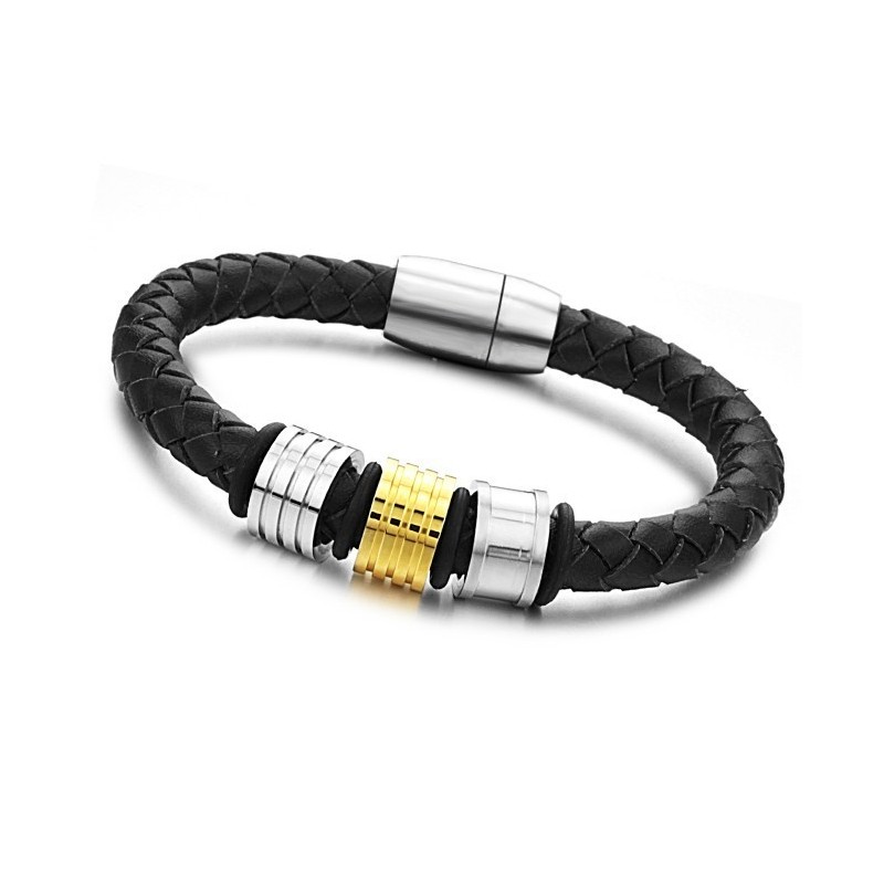 Le Bracelet En Cuir Titane Noir De Qualité Queen Of Quality Le Bracelet En Cuir Titane Noir De Qualité Queen Of Quality