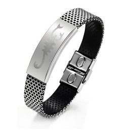 Bracelet Jonc En Cuir Titane Et Scorpion De Qualité Stable