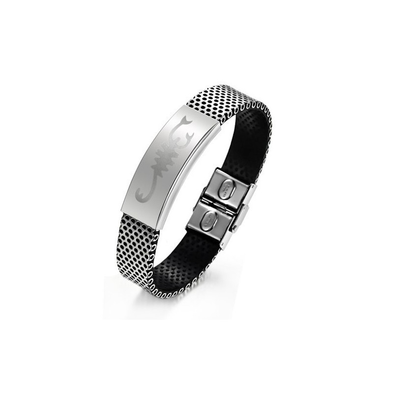 Bracelet Jonc En Cuir Titane Et Scorpion De Qualité Stable Bracelet Jonc En Cuir Titane Et Scorpion De Qualité Stable