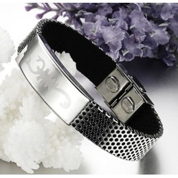 Bracelet Jonc En Cuir Titane Et Scorpion De Qualité Stable