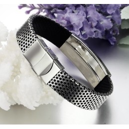 Bracelet Jonc En Cuir Titane Et Scorpion De Qualité Stable