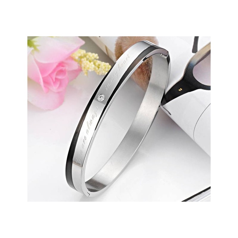 Bracelet En Titane De Qualité Stable Pour Amoureux Avec Strass