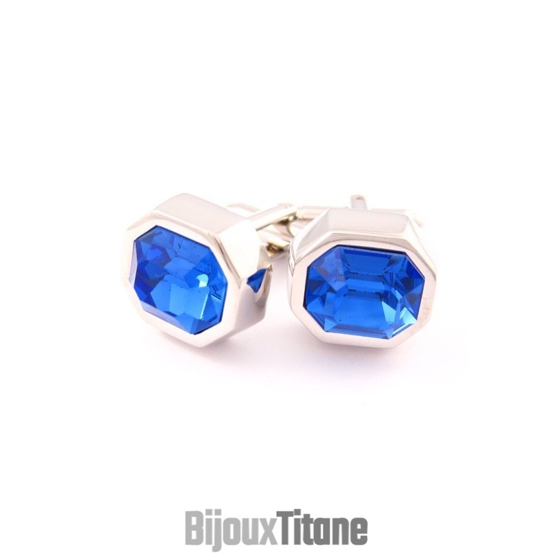 Boutons De Manchette Tendance En Titane Avec Opale Bleue Boutons De Manchette Tendance En Titane Avec Opale Bleue