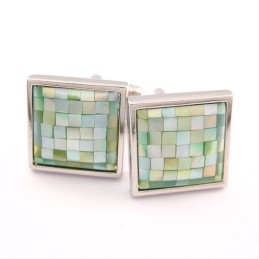 Boutons De Manchette En Titane Vert Pomme Avec Coquillage Naturel