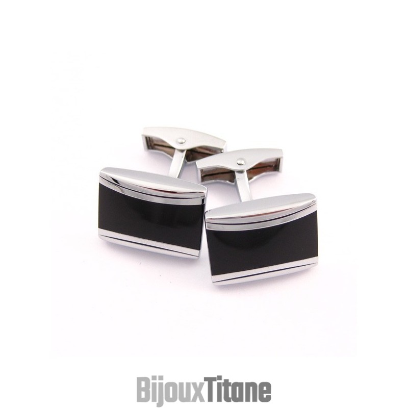 Boutons De Manchette Oblongs En Titane Et Émail Noir Boutons De Manchette Oblongs En Titane Et Émail Noir