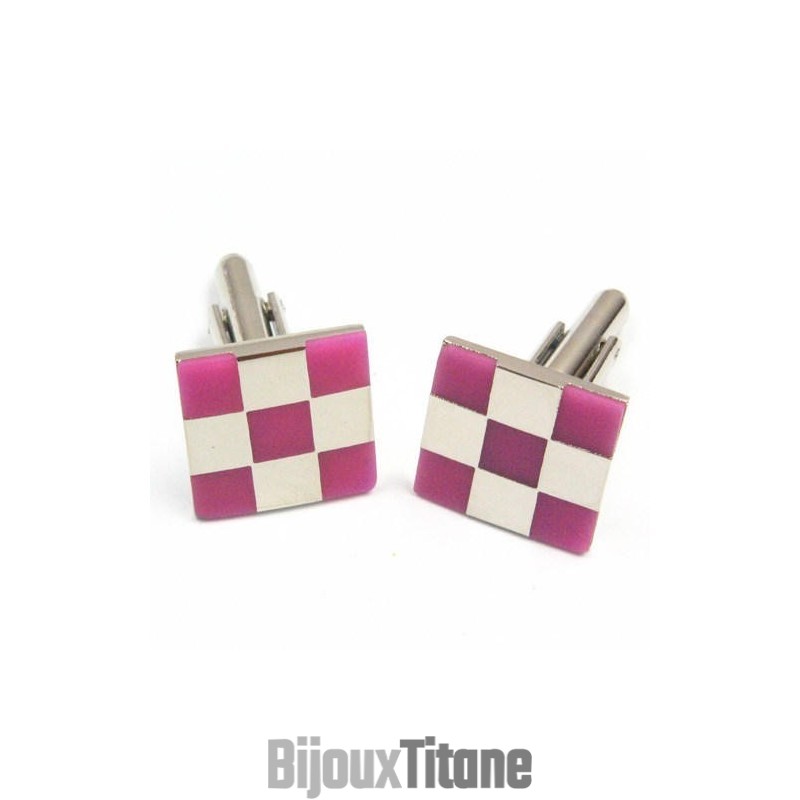 Boutons De Manchette Tendance En Titane À Grilles Roses Et Blanches
