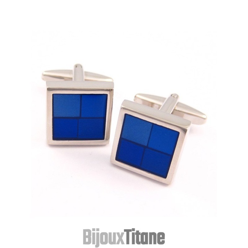 Boutons De Manchette Carrés En Titane Et Bleu Boutons De Manchette Carrés En Titane Et Bleu