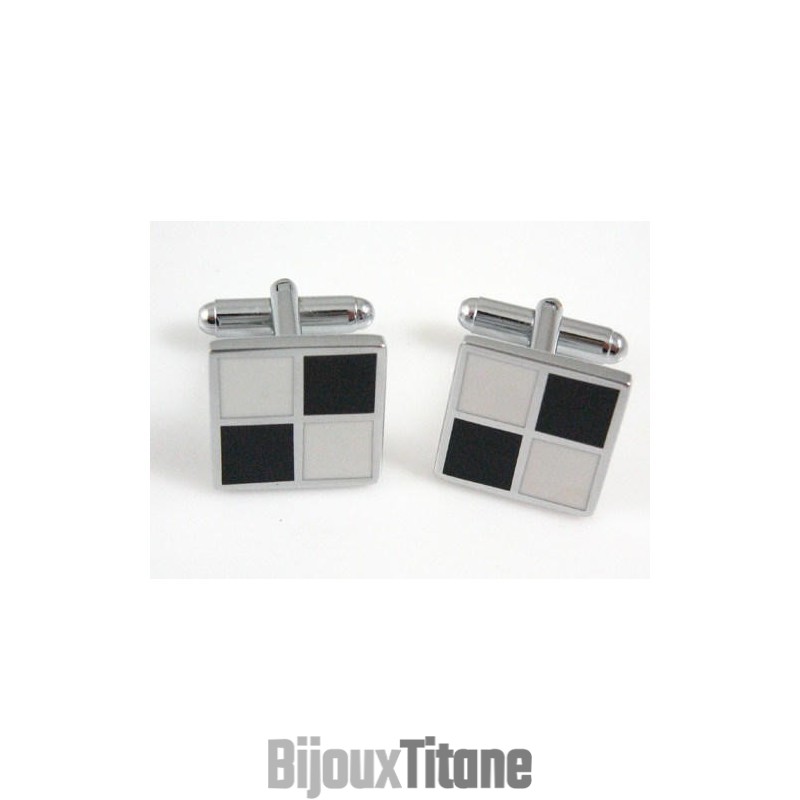 Boutons De Manchette Carrés En Titane À Grilles Noires Et Blanches Boutons De Manchette Carrés En Titane À Grilles Noires Et Blanches