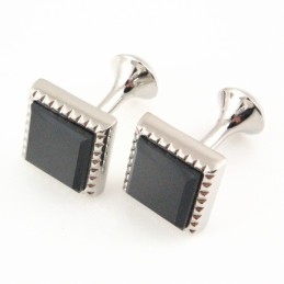 Boutons De Manchette Carrés En Titane Avec Agate Noire