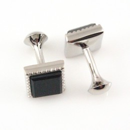 Boutons De Manchette Carrés En Titane Avec Agate Noire