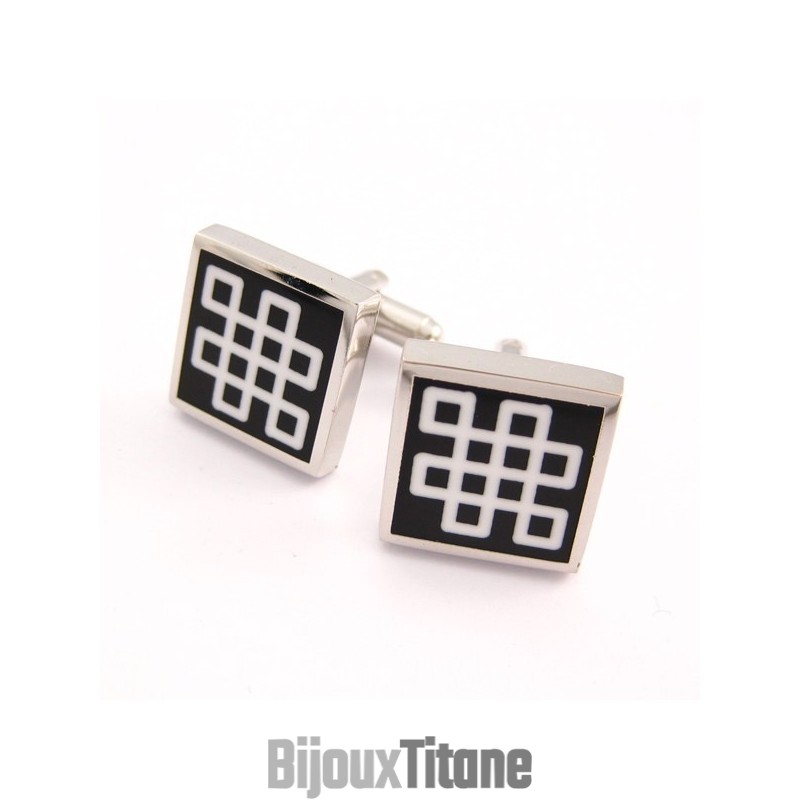 Boutons De Manchette Carrés Classiques En Titane Et Émail Noir Boutons De Manchette Carrés Classiques En Titane Et Émail Noir